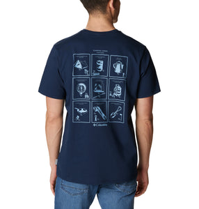 Columbia Men's Explorers Canyon Back Short Sleeve T-Shirt (Collegiate Navy/Campsite Icons Graphic)