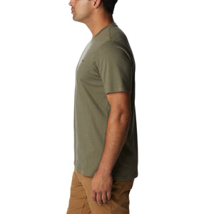 Columbia Men's Rockaway River Back Graphic Short Sleeve T-Shirt (Stone Green/ Lakeside Badge Graphic)