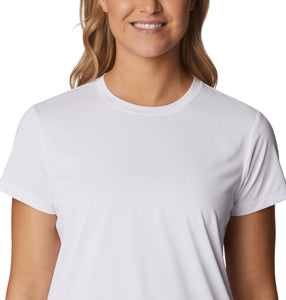 Columbia Women's Hike Graphic Short Sleeve Tech Tee (White/Vertical Outline CSC Graphic)