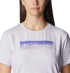 Columbia Women's Sun Trek Short Sleeve Graphic Tee (Purple Tint Heather/Framed Halftone Graphic)