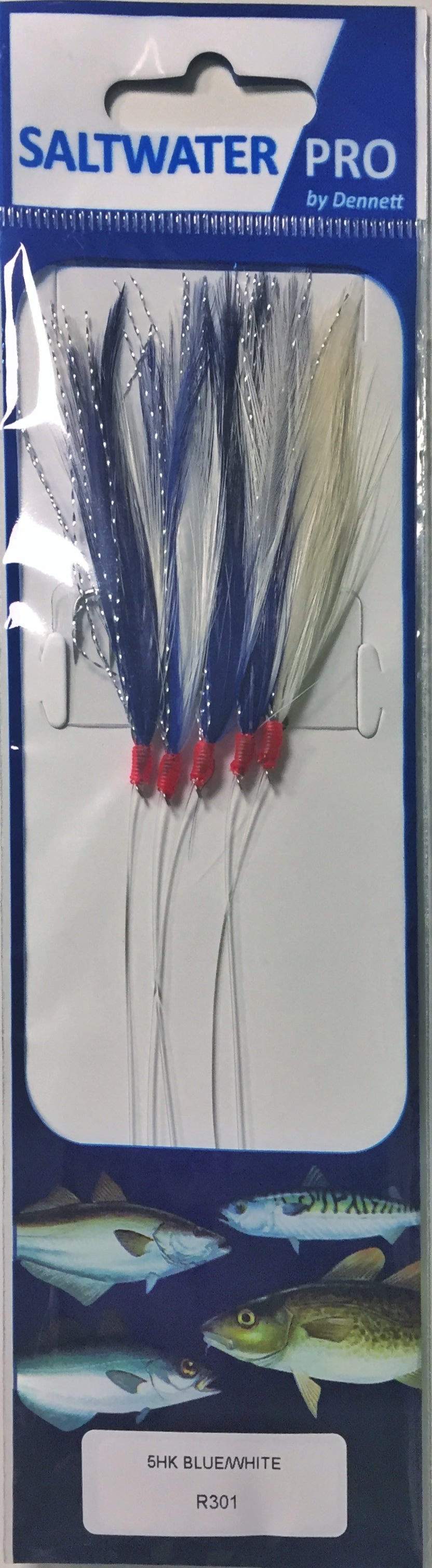 Dennett Saltwater Pro 5 Hook Rig (Blue/White Feather)(Size 1/0)