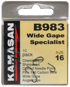 Kamasan B983 Wide Gape Specialist Eyed Hooks (Size 14)(10 Pack)