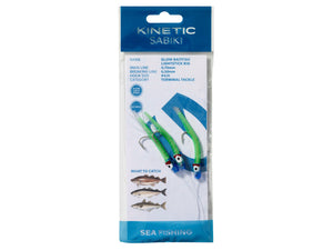 Kinetic Sabiki Glow Baitfish Lightstick Rig (#4/0)(Green/Blue)(3 Pack)
