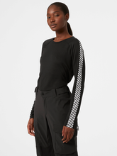 Load image into Gallery viewer, Helly Hansen Women&#39;s Lifa Active Stripe Long Sleeve Crew Baselayer Top (Black)
