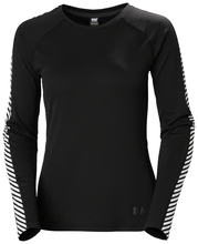 Load image into Gallery viewer, Helly Hansen Women&#39;s Lifa Active Stripe Long Sleeve Crew Baselayer Top (Black)
