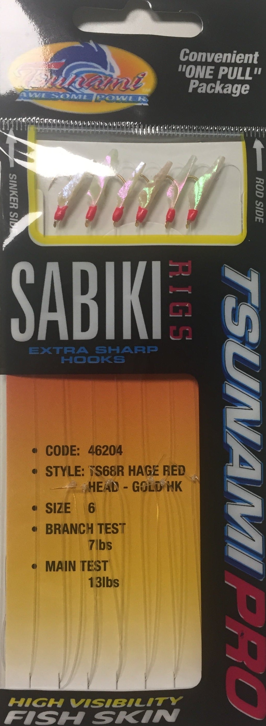 Tsunami Sabiki 6 Hook Rig (Hage Red/Head Gold)(Size 6)