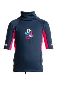 C-Skins Junior Rash X Short Sleeve UPF 50+ Rash Vest (Slate/Magenta)