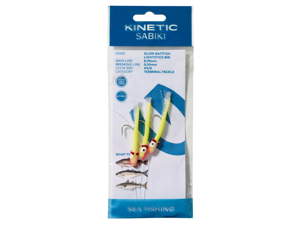 Kinetic Sabiki Glow Baitfish Lightstick Rig (#4/0)(Yellow/Pink)(3 Pack)