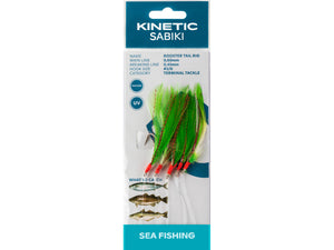 Kinetic Sabiki Hook Rooster Tail Rig (#2/0)(Green/Copper Flash)(5 Pack)