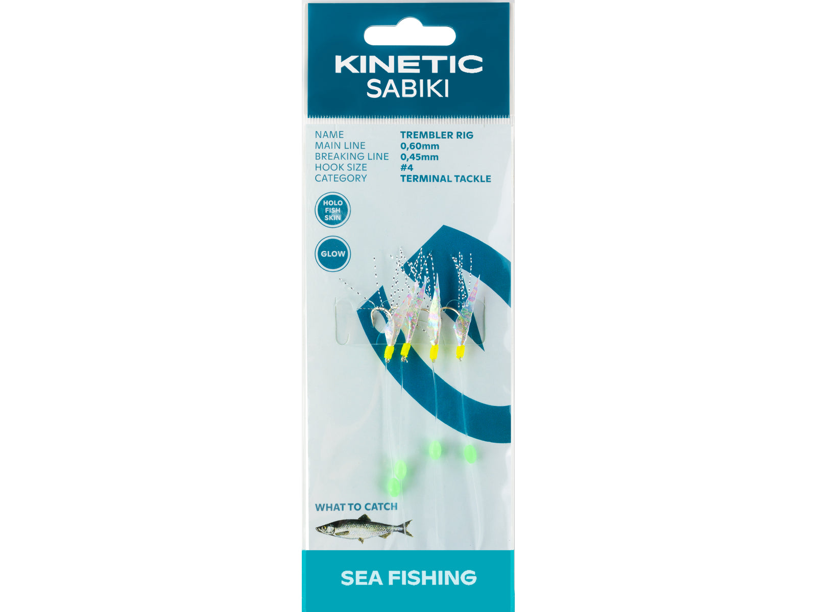 Kinetic Sabiki Trembler Hook 4 Hook Rig (#4)(Holo Fishskin/Pearl Flash)