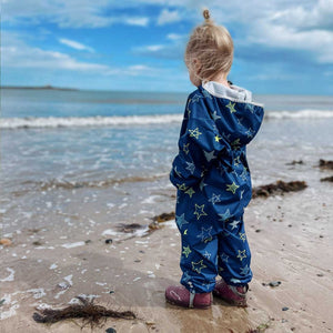 LittleLife Kids Waterproof Fleece Lined Rain Suit (Navy Stars)(6-24m)