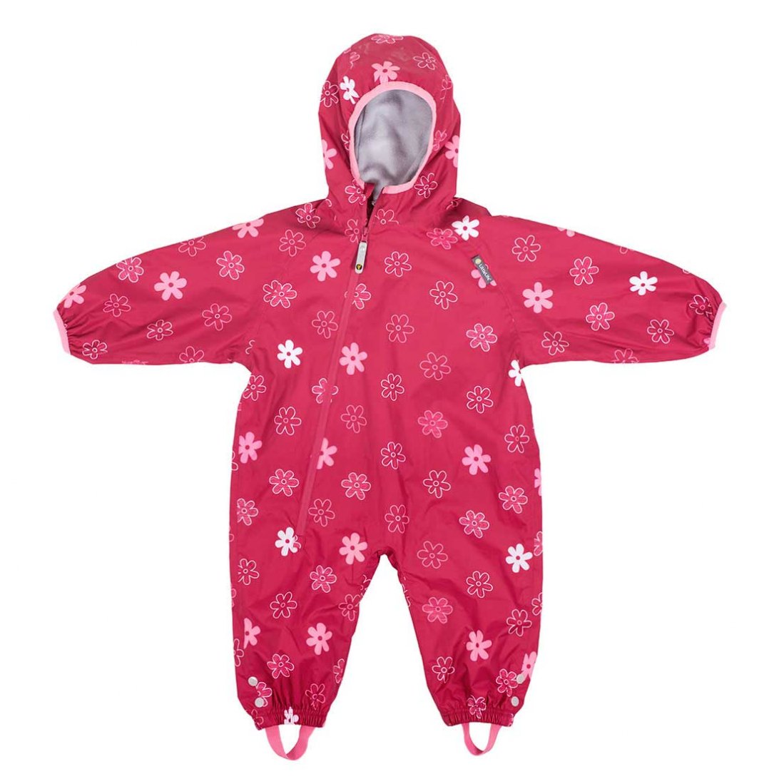 LittleLife Kids Waterproof Fleece Lined Rain Suit Pink Flowers 6 24m