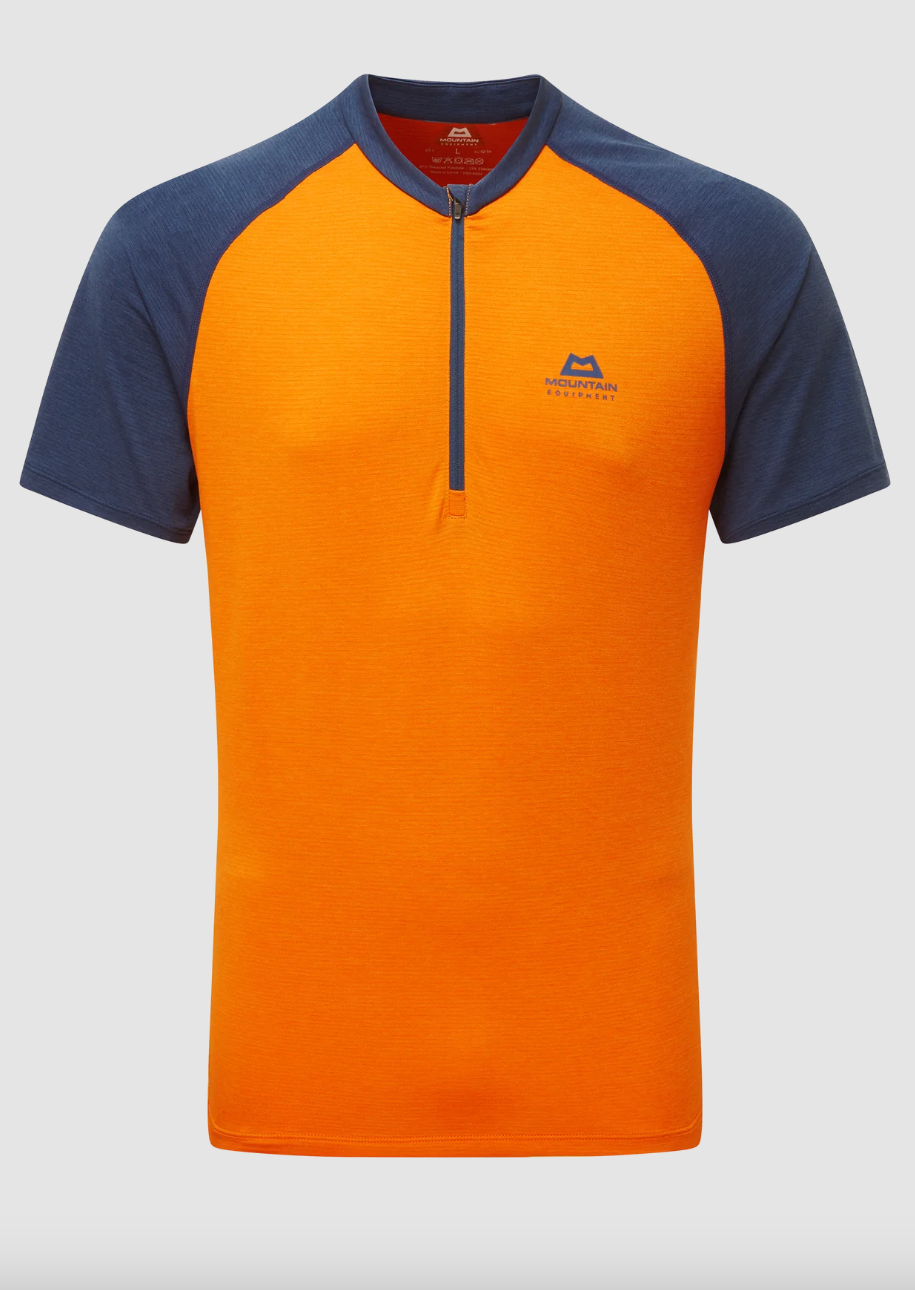 Mountain Equipment Men's Nava Short Sleeve Half Zip Technical Tee (Orange Pepper/Dusk)
