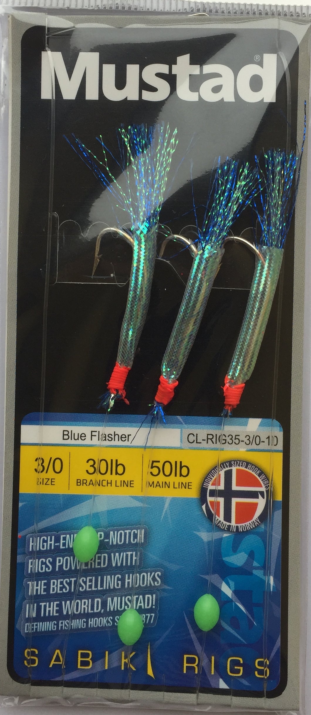 Mustad Sabiki Hook Rig (Blue Flasher)(Size 3/0)(3 Pack)