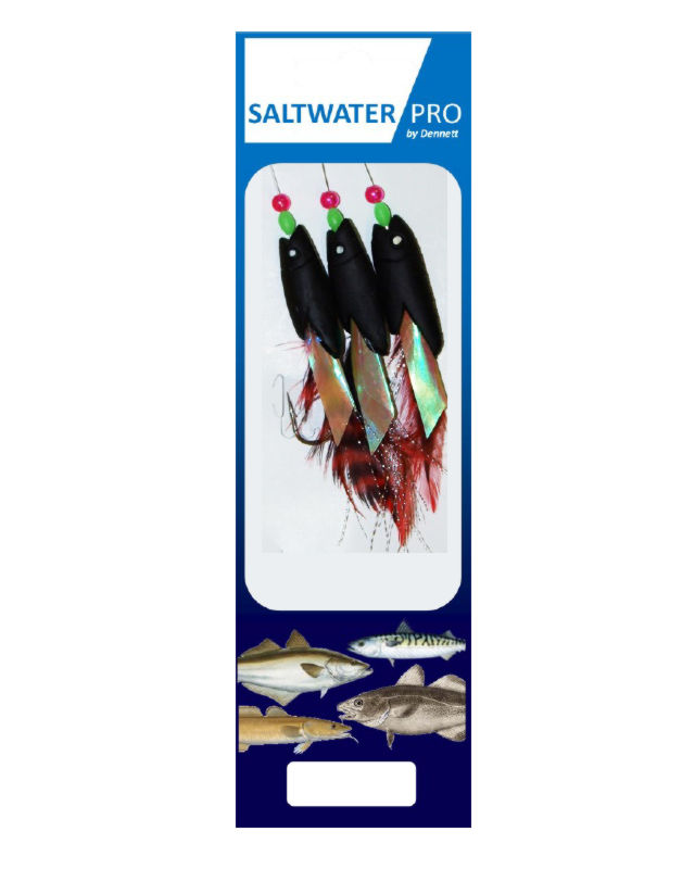 Dennett Saltwater Pro 3 Hook Jumbo Hokkai Rig (Black Head/White Eye/Red Feather)(Size 7/0)
