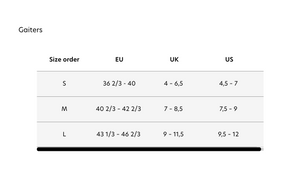 Salomon trail gaiters size guide shop