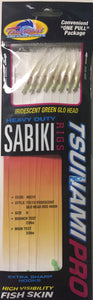 Tsunami Sabiki 8 Hook Rig (Iridescent Green Glow Head/Red Hooks)(Size 8)