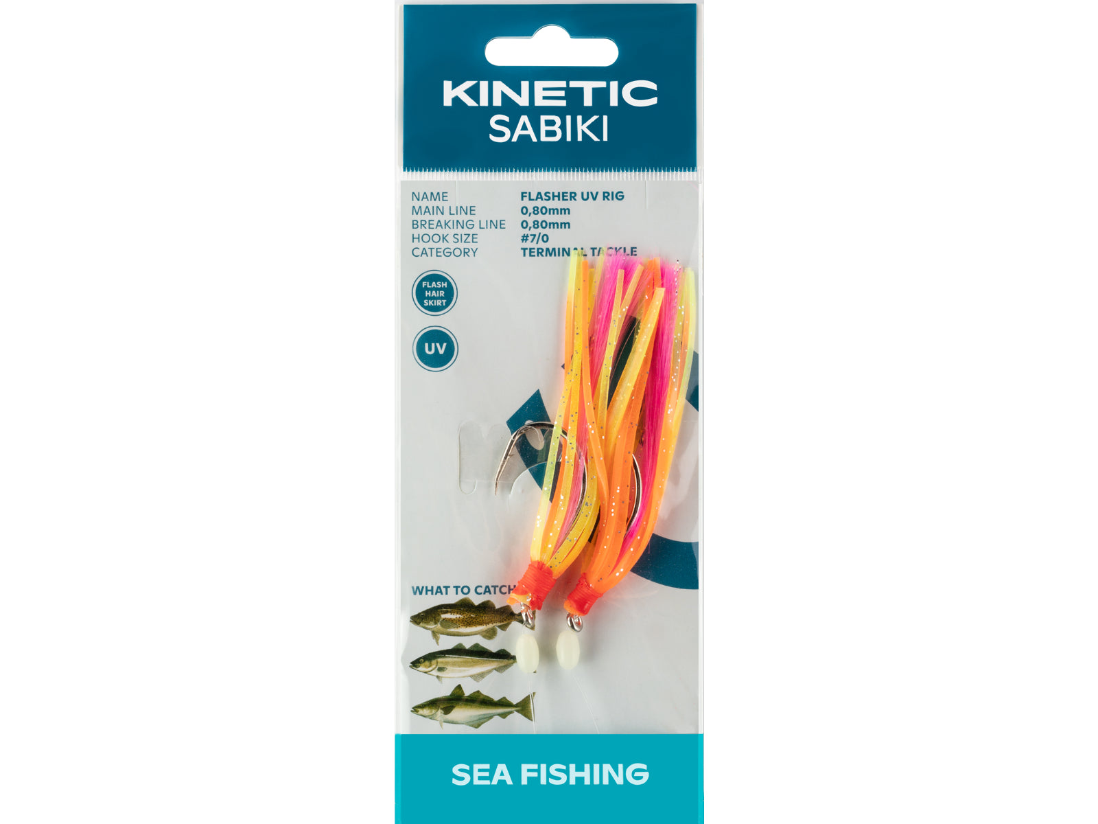 Kinetic Sabiki Flasher UV 2 Hook Rig (#7/0)(Orange/Yellow/Pink)