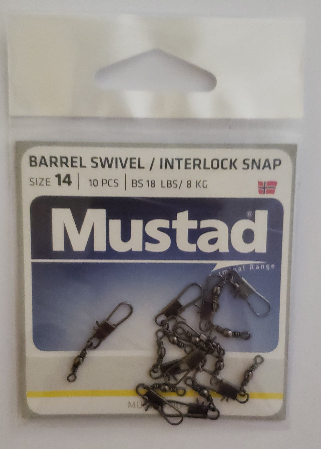 Mustad Black Barrel Swivel with Interlock Snap (Size 14/18lbs)(10 Pack)