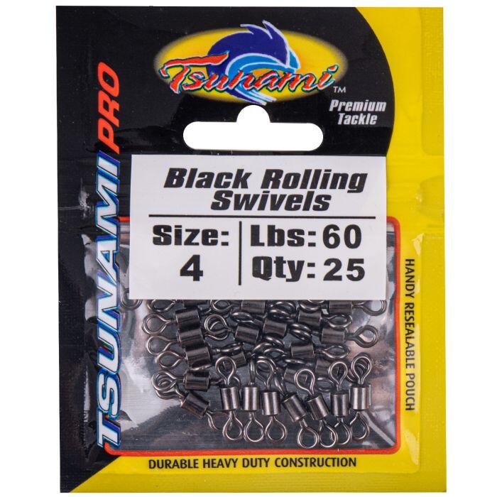 Tsunami Black Rolling Swivels (Size 4)(25 Pack)